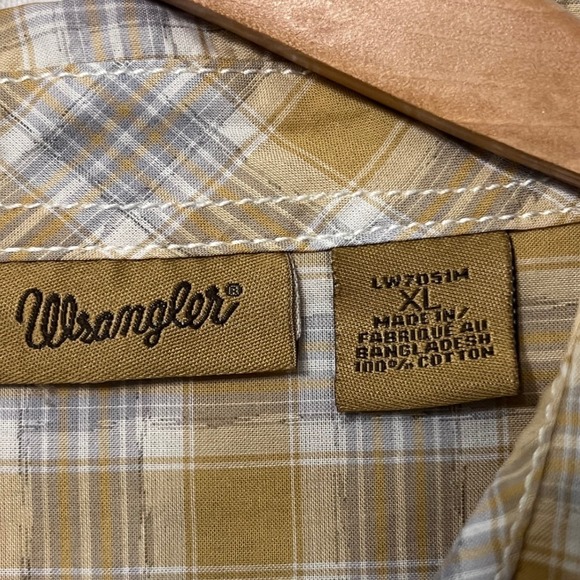 Wrangler Women's Western Rodeo Shirt XL Gold Yellow‎ Plaid L/S Pearl Snap Front - Picture 5 of 11